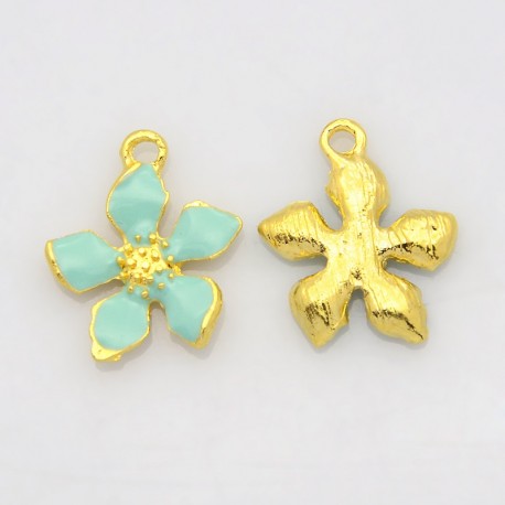 Charm Smaltato Fiore 20 x 17 x 3 mm Pale Turquoise /Gold - 1 pz