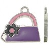 Pendente Smaltato Borsetta con Fiore 22 x 21 mm Viola/Rosa Argentato - 1 pz